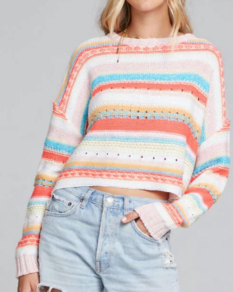 Front of a model wearing a size XL Charmed Sweater in Multi in Multi by saltwater LUXE. | dia_product_style_image_id:334265